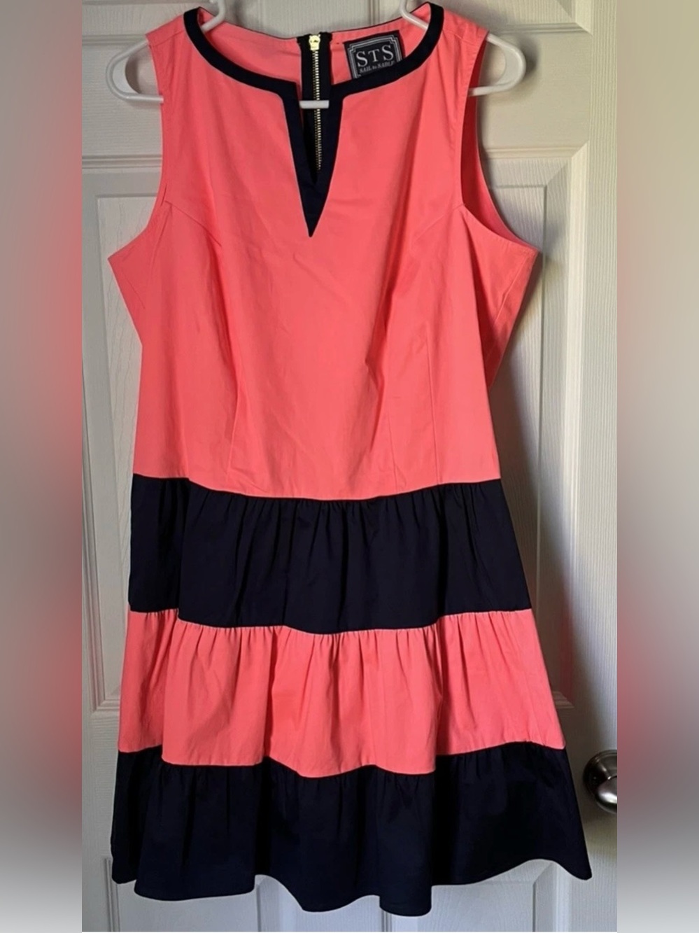 Sail to Sable Coral and Navy Striped Midi Dress